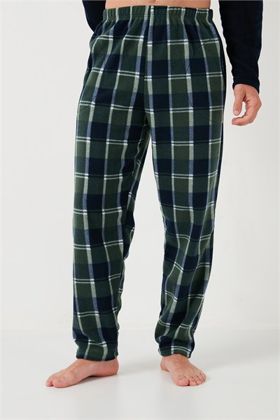Ekose Regular Fit Bisiklet Yaka Kışlık Polar Erkek Pijama Takımı 609610013W4 LACİVERT