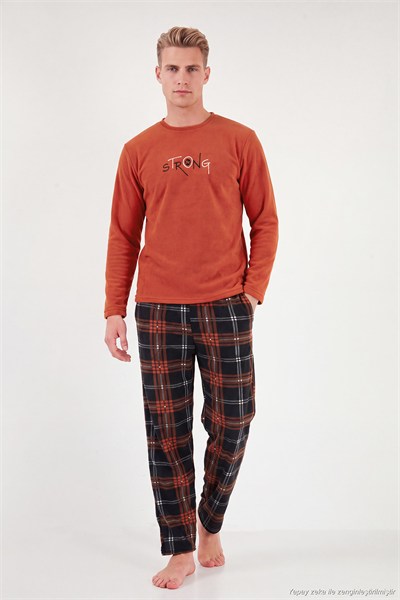 Ekoseli Bisiklet Yaka Yumuşak Dokulu Polar Erkek Pijama Takımı 6097000 Tarçın