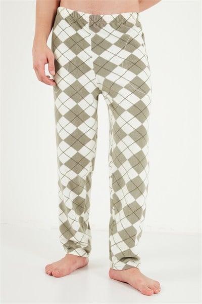 Ekoseli Bisiklet Yaka Yumuşak Dokulu Polar Erkek Pijama Takımı 6097064 GRİ