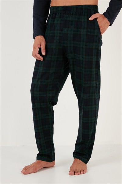 Ekoseli Cepli Beli Lastikli % 100 Pamuk Regular Fit Erkek Pijama Takımı 6572001 LACİVERT