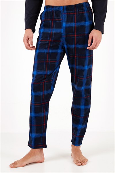 Ekoseli Cepli Beli Lastikli % 100 Pamuk Regular Fit Erkek Pijama Takımı 6572001 LACİVERT-SAKS