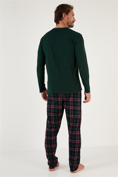 Ekoseli Cepli Beli Lastikli % 100 Pamuk Regular Fit Erkek Pijama Takımı 6572001 YEŞİL