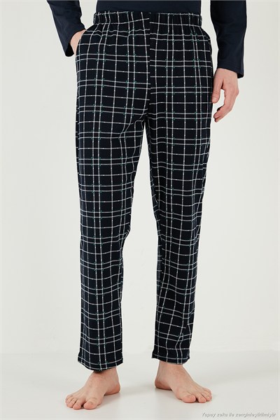 Ekoseli Cepli Beli Lastikli % 100 Pamuk Regular Fit Erkek Pijama Takımı 6572001 LACİVERT-YEŞİL