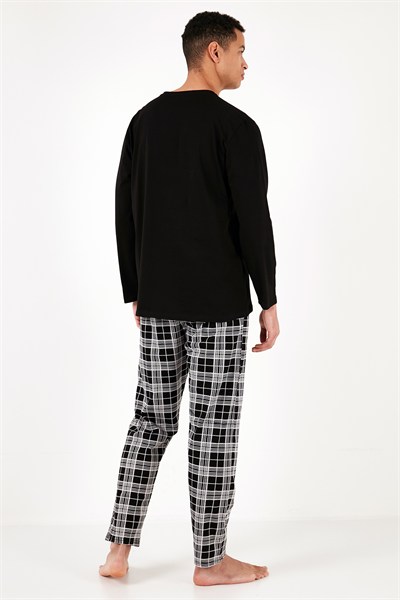 Ekoseli Cepli Beli Lastikli % 100 Pamuk Regular Fit Erkek Pijama Takımı 6572001 SİYAH-BEYAZ