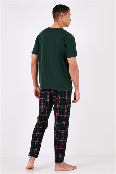 Ekoseli Pamuklu Regular Fit Kısa Kollu Erkek Pijama Takımı 6572006 YEŞİL