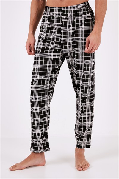 Ekoseli Pamuklu Regular Fit Kısa Kollu Erkek Pijama Takımı 6572006 SİYAH