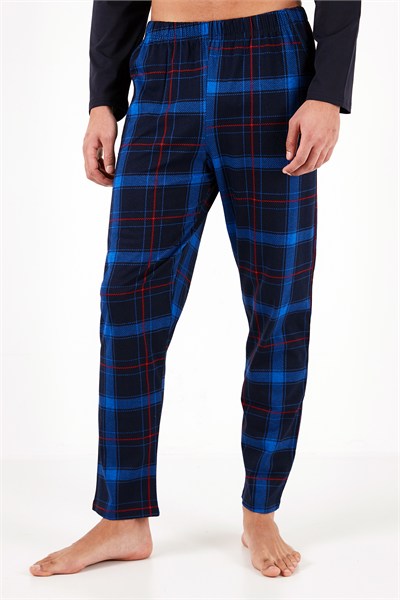 Ekoseli Pamuklu Regular Fit Uzun Kollu Erkek Pijama Takımı 6572005 LACİVERT-SAKS