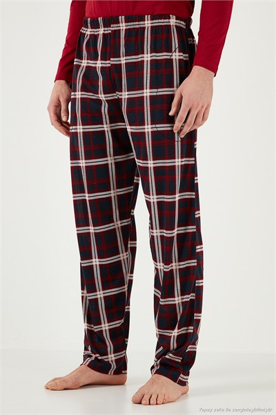 Ekoseli Pamuklu Regular Fit Uzun Kollu Erkek Pijama Takımı 60961005 BORDO