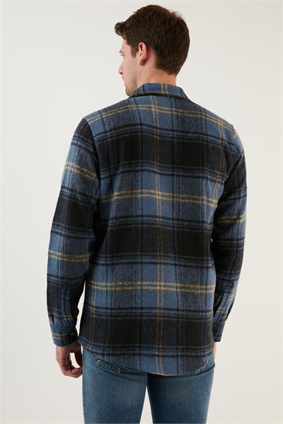 Ekoseli Regular Fit Çift Cepli Oduncu Kışlık Erkek Gömlek CF21W112577 İndigo-Sarı