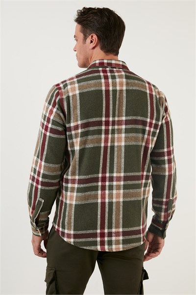 Ekoseli Uzun Kollu Slim Fit Kışlık Erkek Gömlek CF21W112844 HAKİ-BEJ
