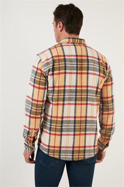 Ekoseli Uzun Kollu Slim Fit Kışlık Erkek Gömlek CF21W112844 HARDAL