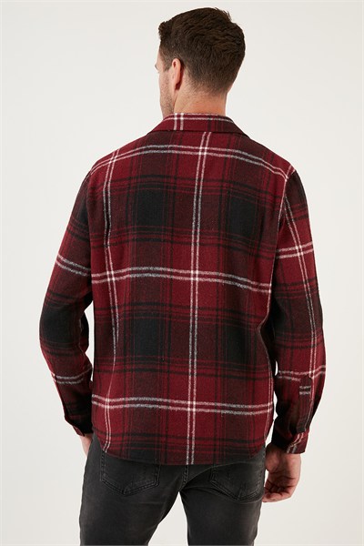 Ekoseli Uzun Kollu Slim Fit Kışlık Erkek Gömlek CF21W112844 BORDO