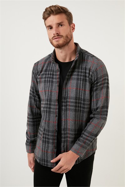 Ekoseli Uzun Kollu Slim Fit Kışlık Erkek Gömlek CF21W112844 ANTRASİT
