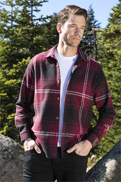 Ekoseli Uzun Kollu Slim Fit Kışlık Erkek Gömlek CF21W112844 BORDO