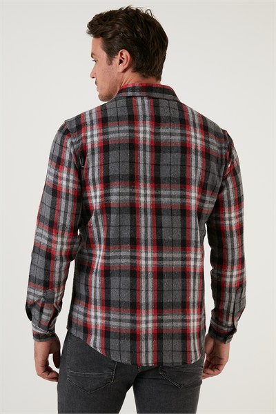 Ekoseli Uzun Kollu Slim Fit Kışlık Erkek Gömlek CF21W112844 GRİ