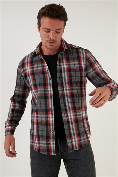 Ekoseli Uzun Kollu Slim Fit Kışlık Erkek Gömlek CF21W112844 GRİ