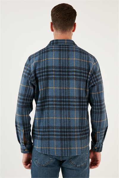 Ekoseli Uzun Kollu Slim Fit Kışlık Erkek Gömlek CF21W112844 İNDİGO