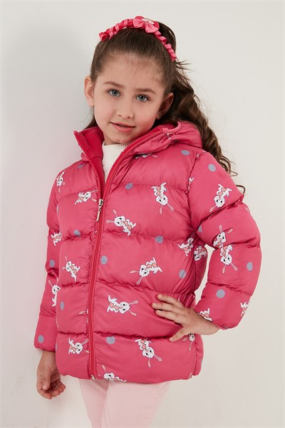 Ekstra Dolgulu İçi Yumuşak Polarlı Kapüşonlu Şişme Kız Çocuk Mont 5763001 FUŞYA