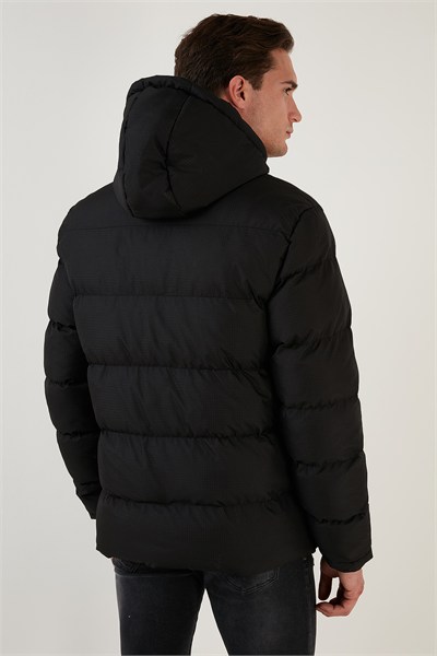 Fermuarlı Cepli Slim Fit Kapüşonlu Şişme Erkek Mont 5711050 SİYAH