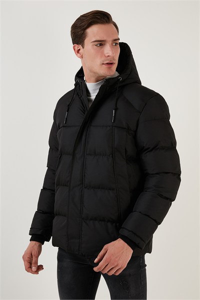 Fermuarlı Cepli Slim Fit Kapüşonlu Şişme Erkek Mont 5711050 SİYAH