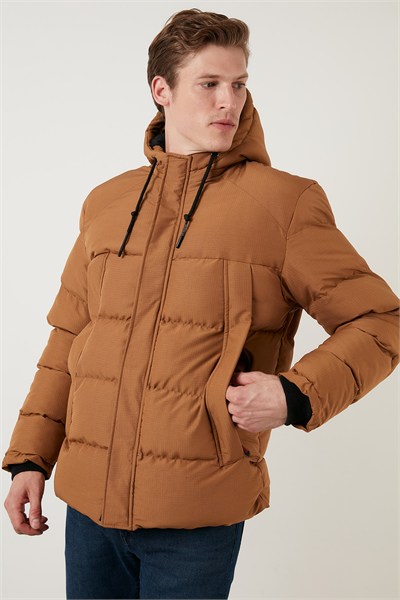 Fermuarlı Cepli Slim Fit Kapüşonlu Şişme Erkek Mont 5711050 HARDAL