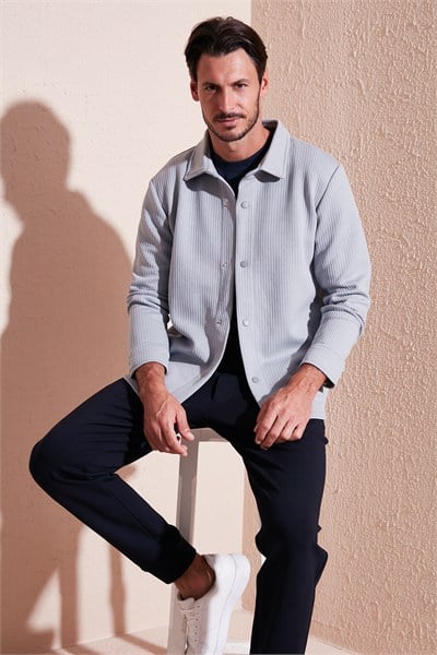 Fitilli Çıtçıtlı Relaxed Fit Erkek Gömlek 5905510 AÇIK GRİ
