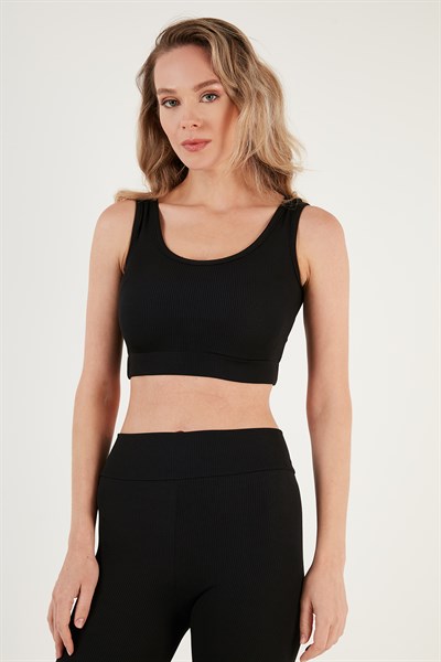 Fitilli Örme Dar Kesim Sporcu Super Crop Kadın Atlet 5865555 SİYAH