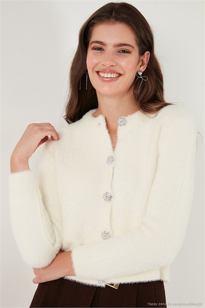 Fitted Fit Bisiklet Yaka Yumuşak Dokulu Crop Kadın Hırka 4615559 EKRU