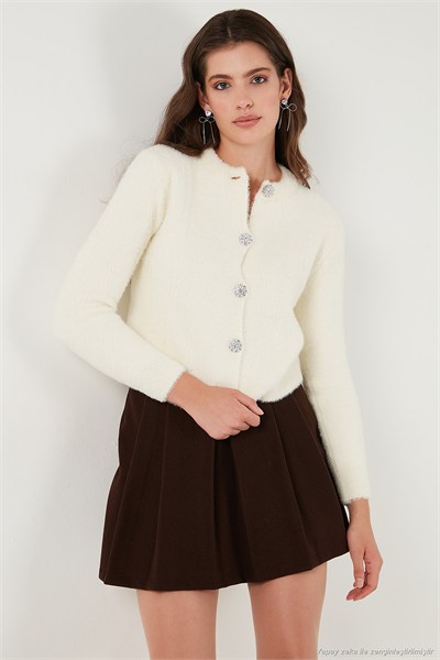 Fitted Fit Bisiklet Yaka Yumuşak Dokulu Crop Kadın Hırka 4615559 EKRU