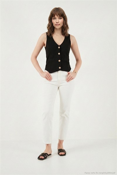 Fittili Regular Fit V Yaka Düğmeli Kadın Yelek 5866559 SİYAH