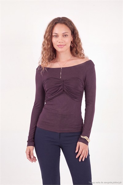 Göğüs Drape Detaylı Kayık Yaka Kadın Bluz 5867117 BORDO