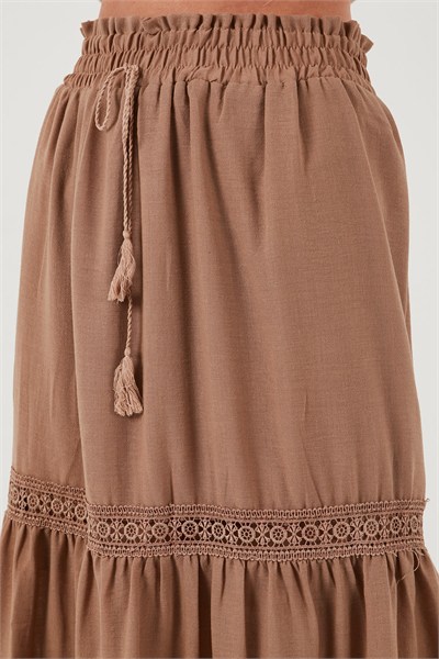 Güpürlü Beli Lastikli Uzun Kadın Etek 611ET0106 CAMEL