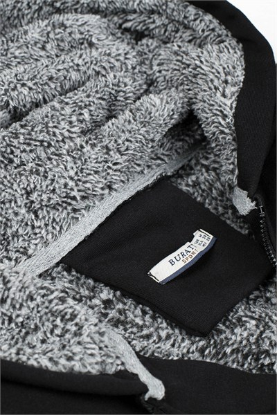 İçi Kürklü Kapüşonlu  Slim Fit Erkek Sweat 575708 SİYAH