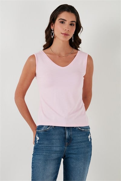 Kalın Askılı V Yaka Kadın Bluz 5864384 TOZ PEMBE