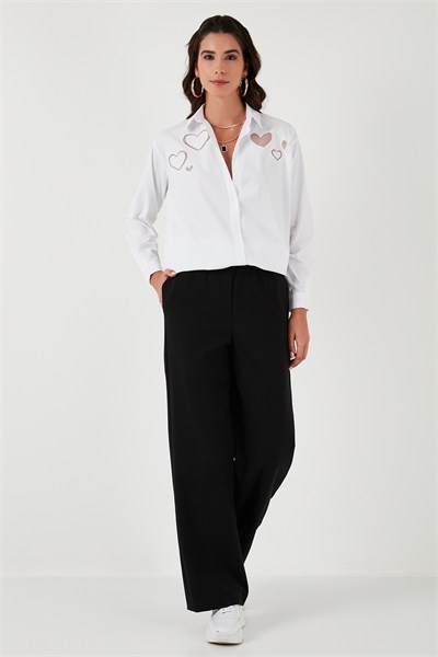Kalp Detaylı % 100 Pamuk Regular Fit Kadın Gömlek 51443511 BEYAZ