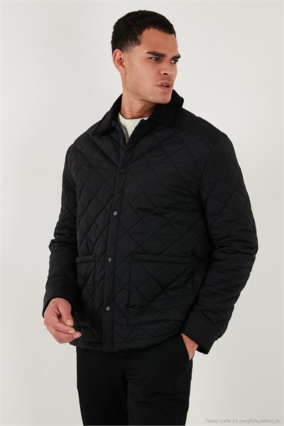 Kapitoneli Regular Fit Kadife Detaylı Erkek Mont 497LEROY SİYAH