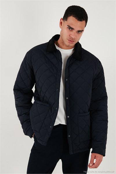 Kapitoneli Regular Fit Kadife Detaylı Erkek Mont 497LEROY LACİVERT