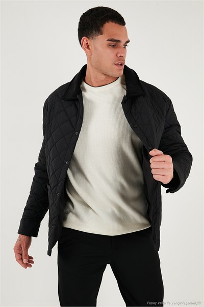 Kapitoneli Regular Fit Kadife Detaylı Erkek Mont 497LEROY SİYAH