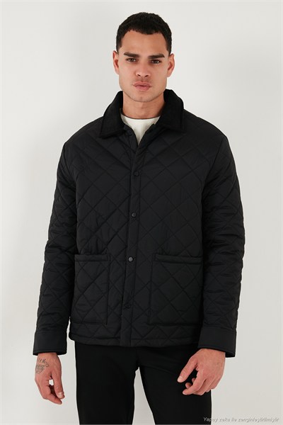 Kapitoneli Regular Fit Kadife Detaylı Erkek Mont 497LEROY SİYAH