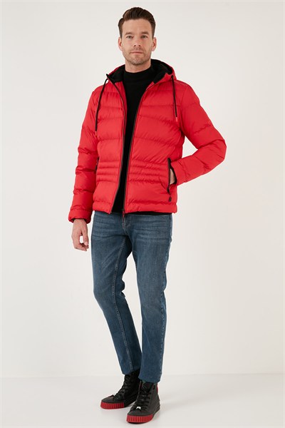 Kapüşonlu Cepli Slim Fit Şişme Erkek Mont 6490001 KIRMIZI