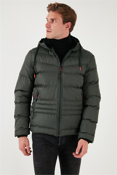 Kapüşonlu Cepli Slim Fit Şişme Erkek Mont 6490001 HAKİ