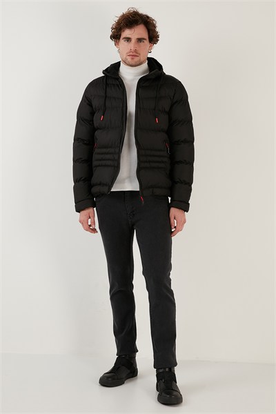 Kapüşonlu Cepli Slim Fit Şişme Erkek Mont 6490001 SİYAH