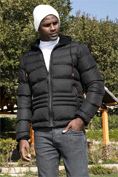 Kapüşonlu Cepli Slim Fit Şişme Erkek Mont 6490001 SİYAH