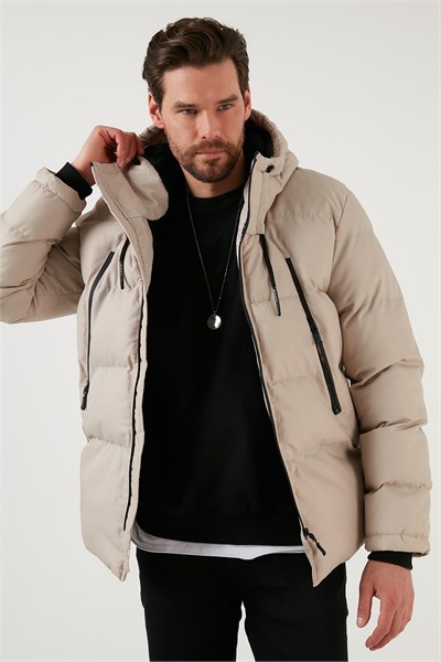Kapüşonlu Suya ve Rüzgara Dayanıklı Soğuk Geçirmez Slim Fit Erkek Mont 5717101 TAŞ