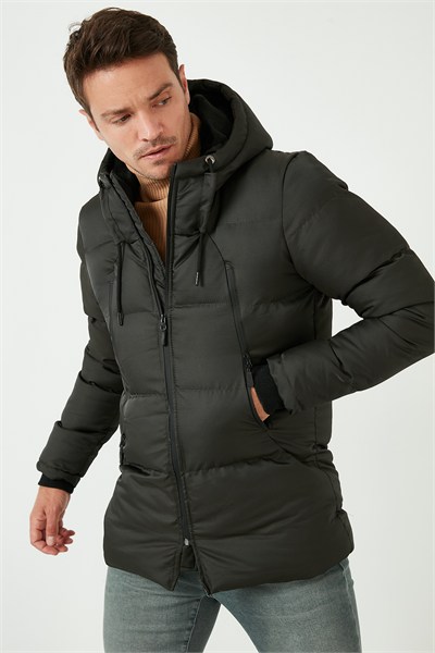 Kapüşonlu Suya ve Rüzgara Dayanıklı Soğuk Geçirmez Slim Fit Erkek Mont 5717101 HAKİ