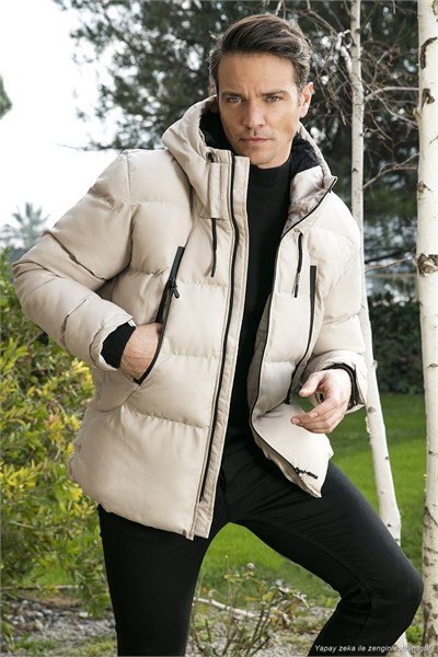 Kapüşonlu Suya ve Rüzgara Dayanıklı Soğuk Geçirmez Slim Fit Erkek Mont 5717101 TAŞ