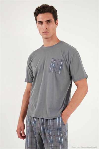 Kareli Pamuklu Regular Fit Şortlu Erkek Pijama Takımı 6572021 FÜME