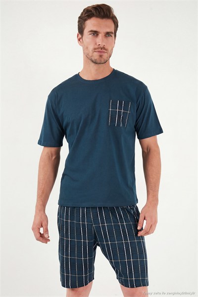 Kareli Pamuklu Regular Fit Şortlu Erkek Pijama Takımı 6572021 LACİVERT