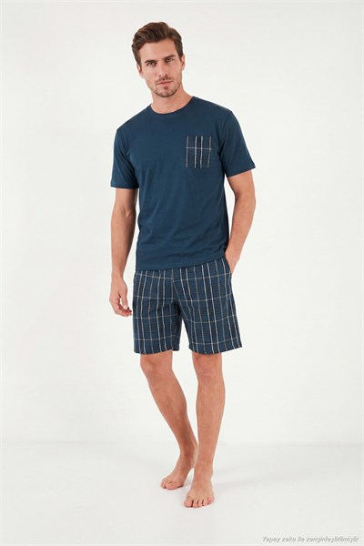 Kareli Pamuklu Regular Fit Şortlu Erkek Pijama Takımı 6572021 LACİVERT