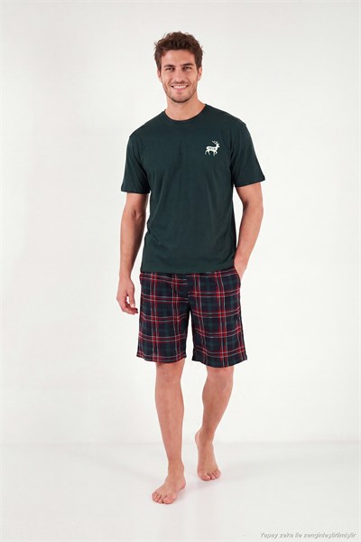 Kareli Pamuklu Regular Fit Şortlu Erkek Pijama Takımı 6572022 YEŞİL